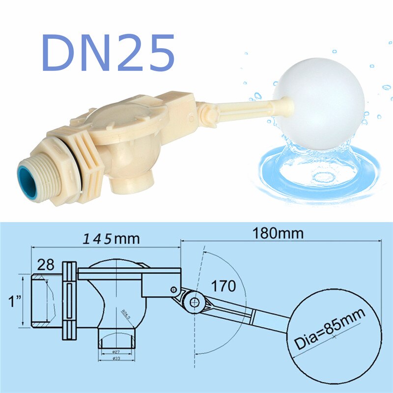 1'' Adjustable Plastic Float Ball Valve Automatic Fill Float Ball Valve Water Control Switch For Water Tower Water Tank Aquarium