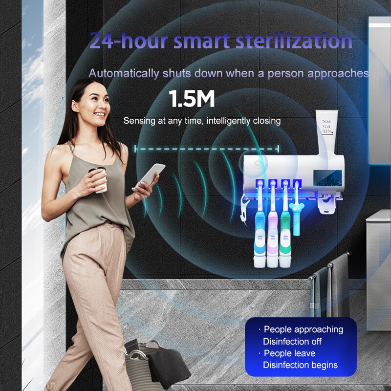 Elsa – porte-brosse à dents UV, distributeur de dentifrice, presse-dents, boîte de rangement multifonction pour brosse à dents, accessoires de salle de bains