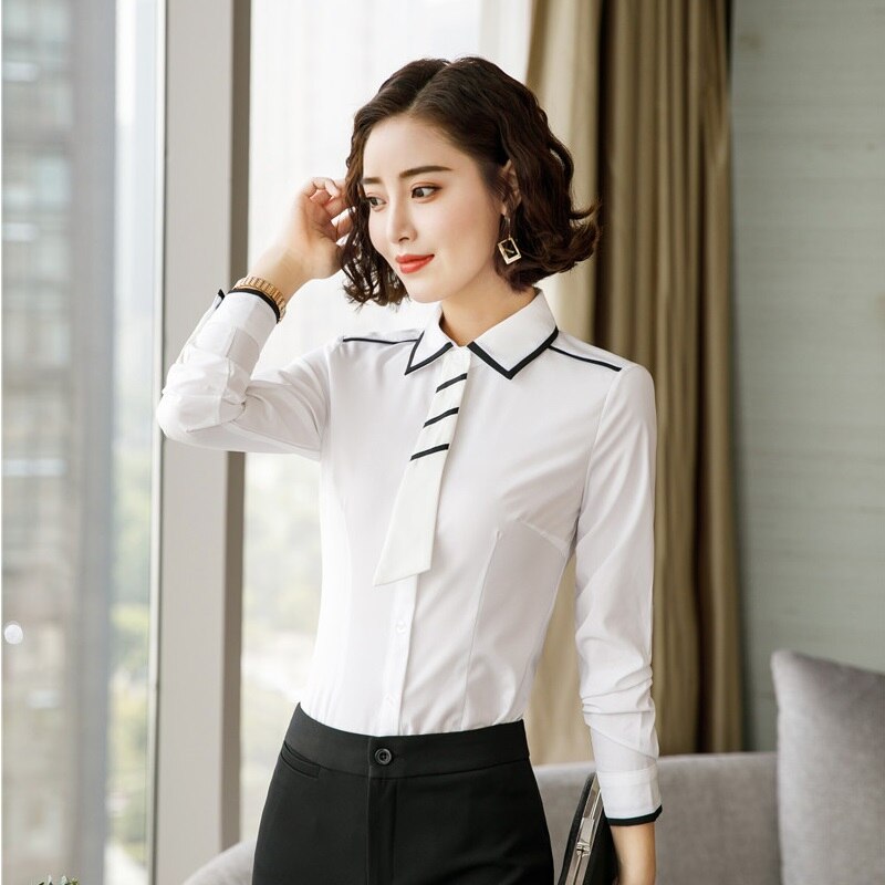 Styles Autumn Winter Formal Women Business Work Wear Blouses & Shirts Ladies Office Tops Clothes Blouse White