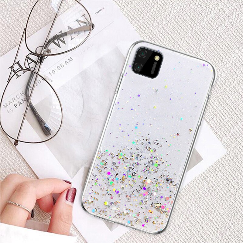 Auroras For Realme C11 Case Glitter Bling Sequins Starry Sky With Ring Shockproof For Realme C11 Cover: Clear