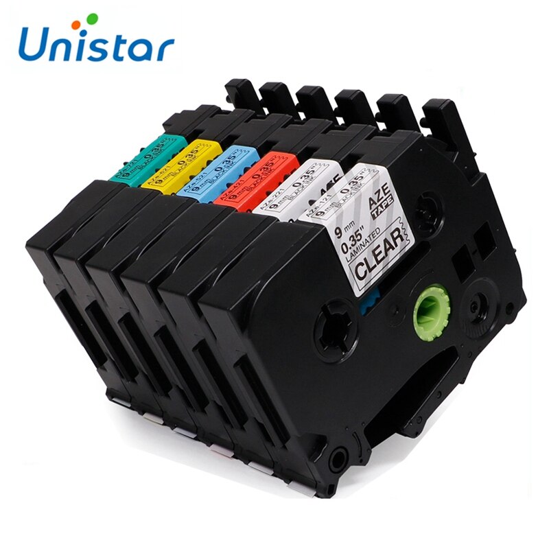 Unistar 6 uds Compatible para Brother p-touch cinta de etiquetas 9mm TZe-121 TZe221 TZe421 TZe521 TZe621 TZe721 Conjunto Combinado de cinta de impresora