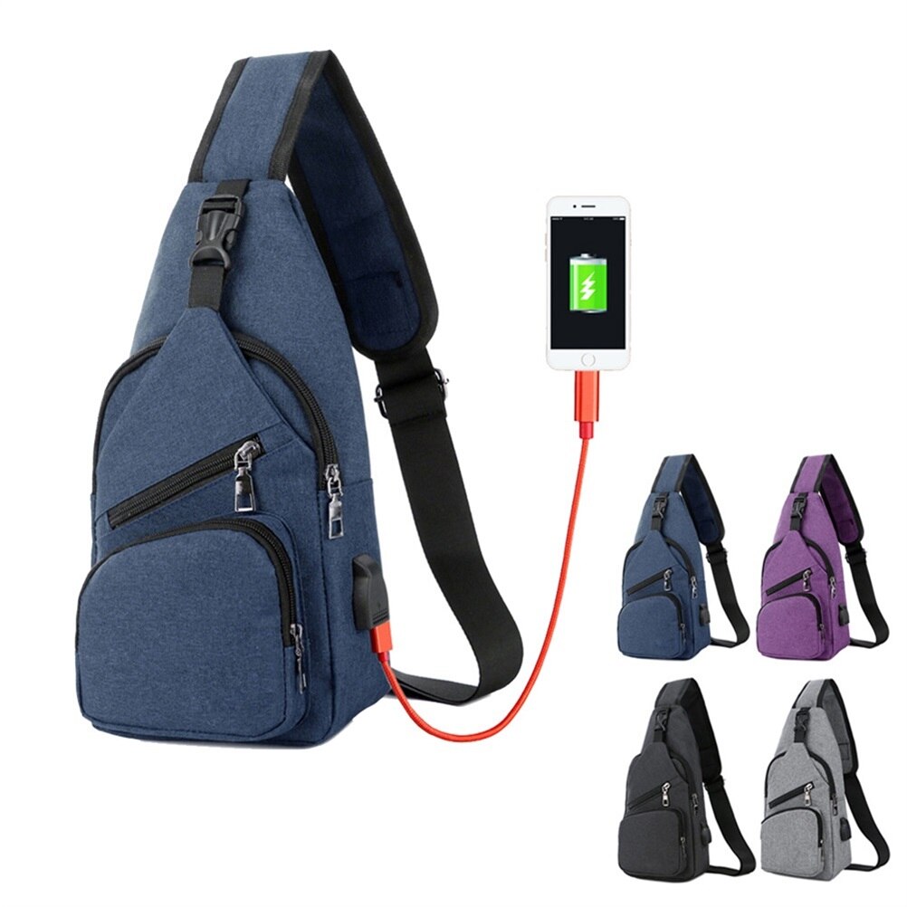 Mannen Anti-Diefstal Borst Pakken Toevallige Schoudertas Crossbody Tas Outdoor Diagonaal Borst Zak Met Usb-poort Opladen Vrouwen telefoon Tassen: Blauw