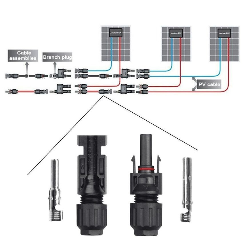 50 Pairs/Pack MC4 Solar Panel Cable Connectors - Male &amp; Female MC4 Waterproof Connector for Connecting Solar Panels