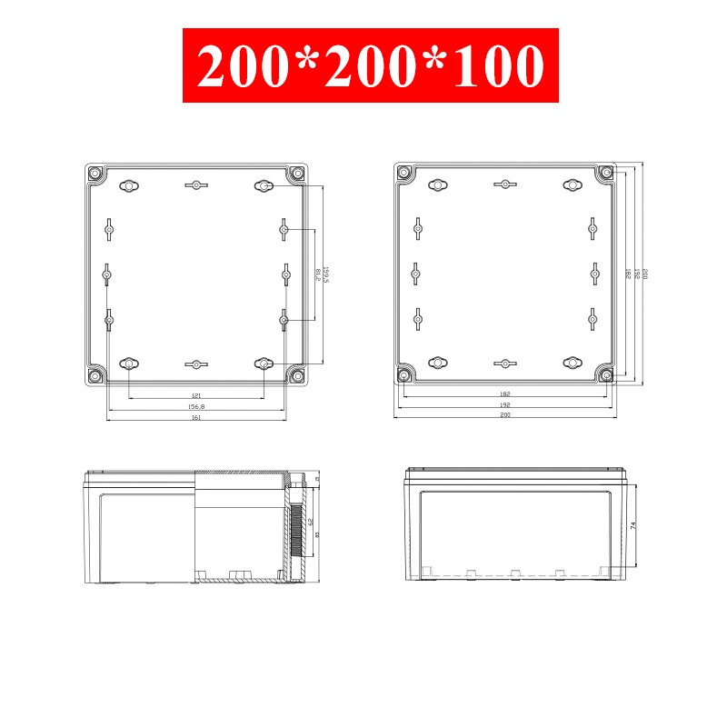Waterdichte Plastic Behuizing Doos Elektronische Elektrische Project Doos Abs Outdoor Junction Box Behuizing IP67 Project Instrument Case: 200x200x100mm