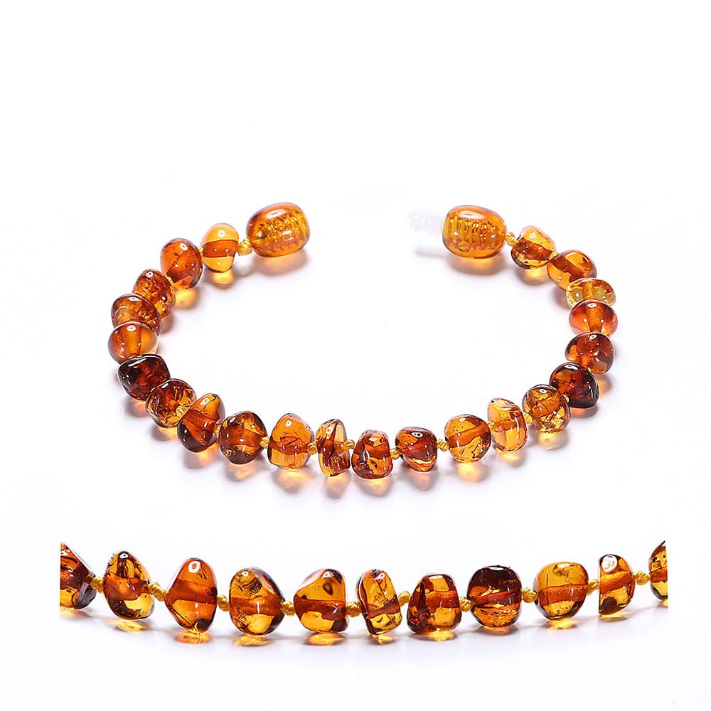 Baltic Amber Teething Bracelet/Anklet for Baby - Box - 2 Sizes - 4 Colors - Ship from US&UK&AU&CN: Cognac / 14cm Standard