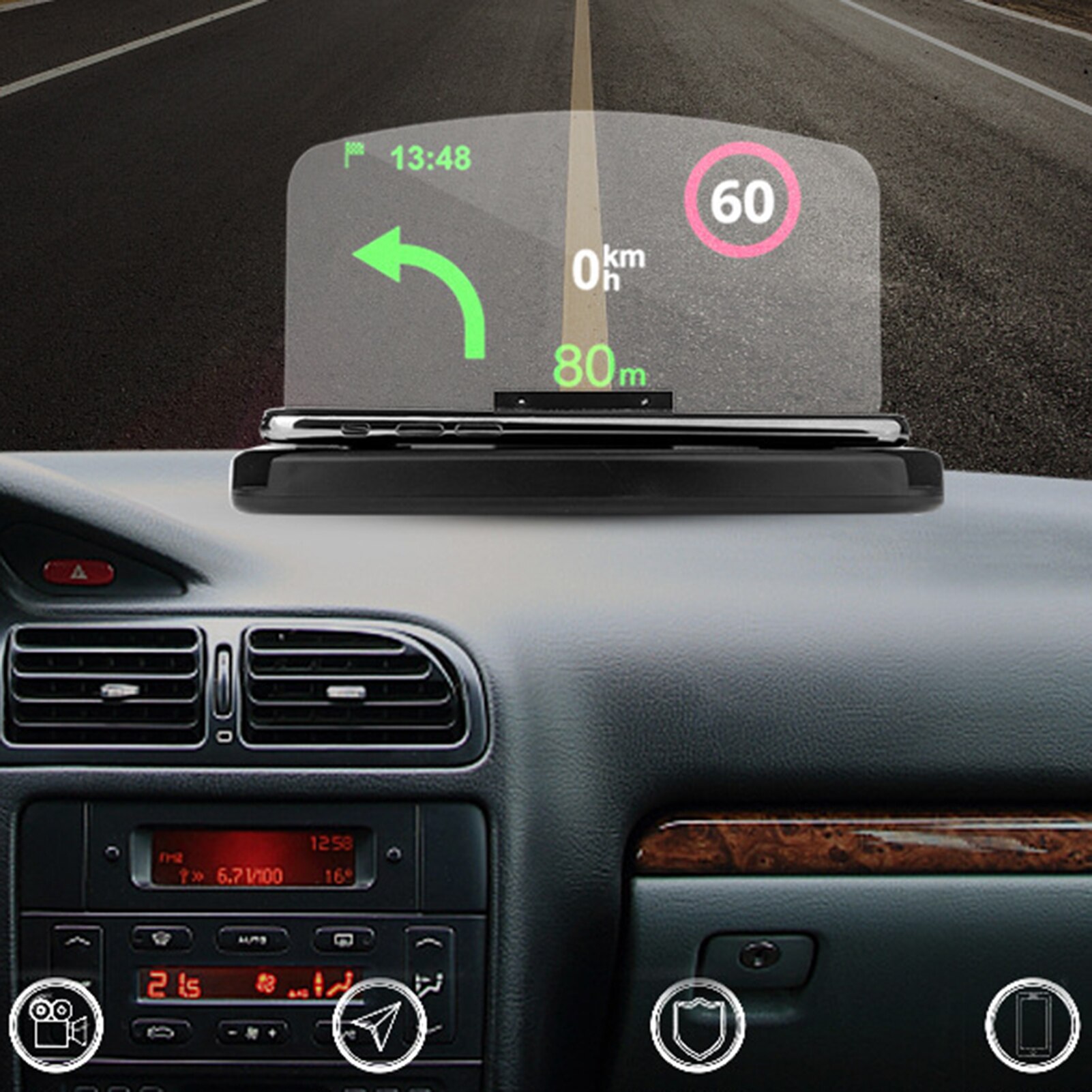 Car HUD HD Mobile Phone Navigation Projector Mobile Phone Holder GPS Head-up Display Support Frame Makeup Mirror 3 Intelligent