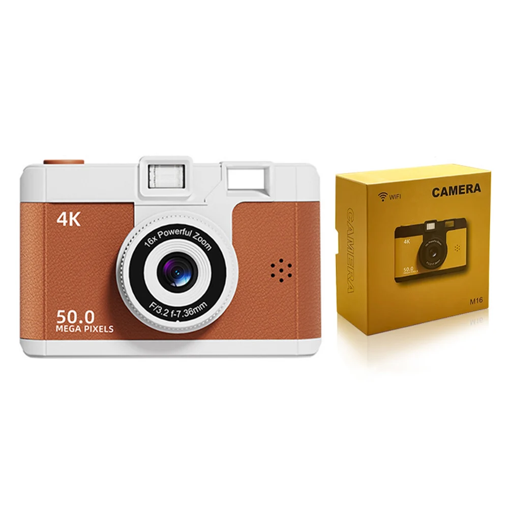 Macchina fotografica doppia Fotocamera Fotocamere a punti retrò Fotocamera digitale HD 1080P Regali di compleanno per bambini Scheda Audio e video: marrone