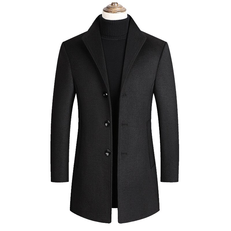 Chaqueta de lana de para hombre, ropa de lujosa, abrigos de mezcla de lana para otoño e invierno, Color sólido,: EU Size XL / Negro
