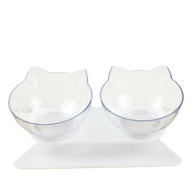 Non slip Double Cat Bowl with Raised Stand Pet Food Cat feeder Protect Cervical Vertebra Dog bowl Transparent Pet Products: Transparent Double