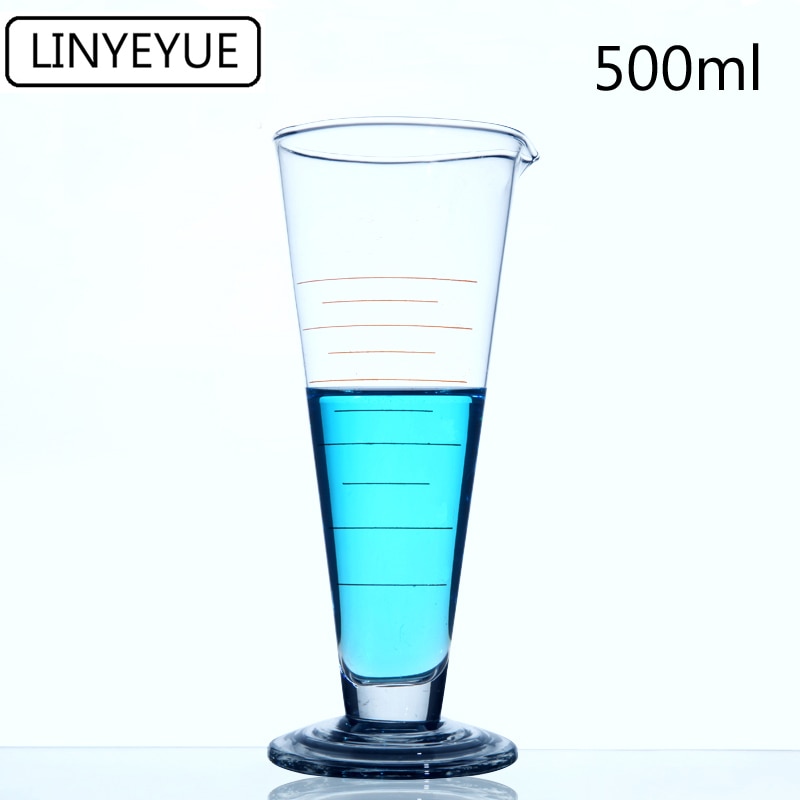 Lingeyue 500mL graduado cónico vaso de medición de vidrio triangular de vidrio de medición equipo de química de cilindro de laboratorio
