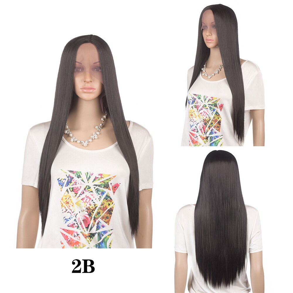 Aimemei-peluca con malla frontal sintética para mujer, pelo largo y liso de fibra de alta temperatura, color negro: 2B