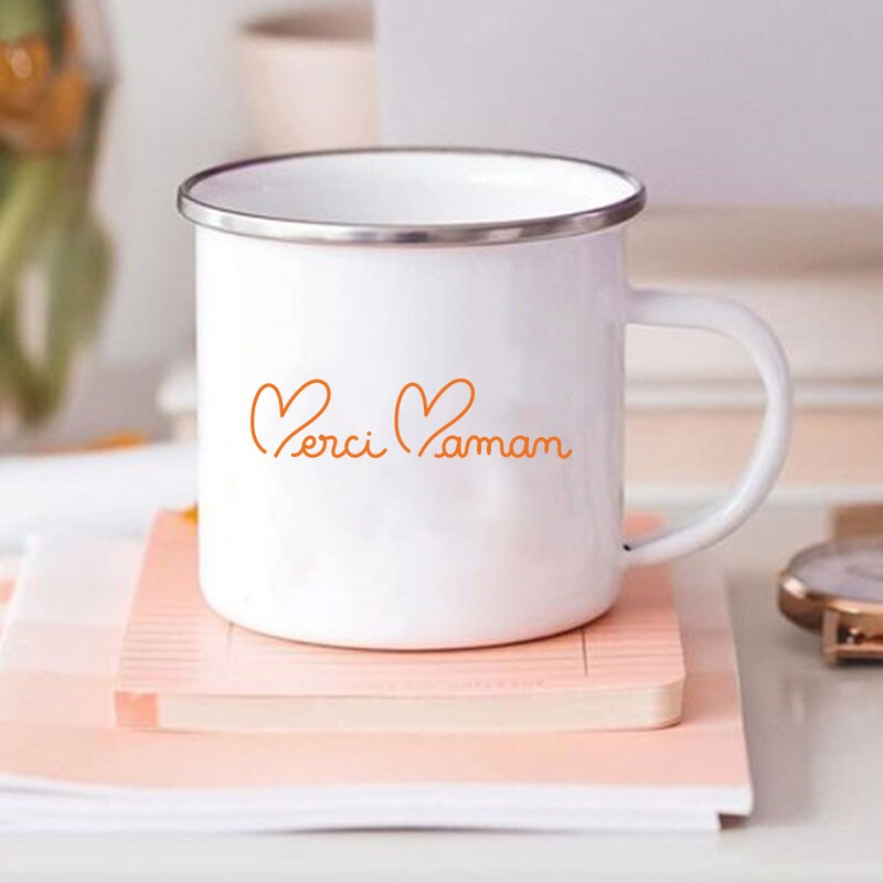Tasses à café imprimées à fleurs françaises pour Maman, tasse créative pour boissons, eau et lait, en émail, poignée de maison, articles pour boissons, meilleurs pour mères: XH3884-A015WH-8