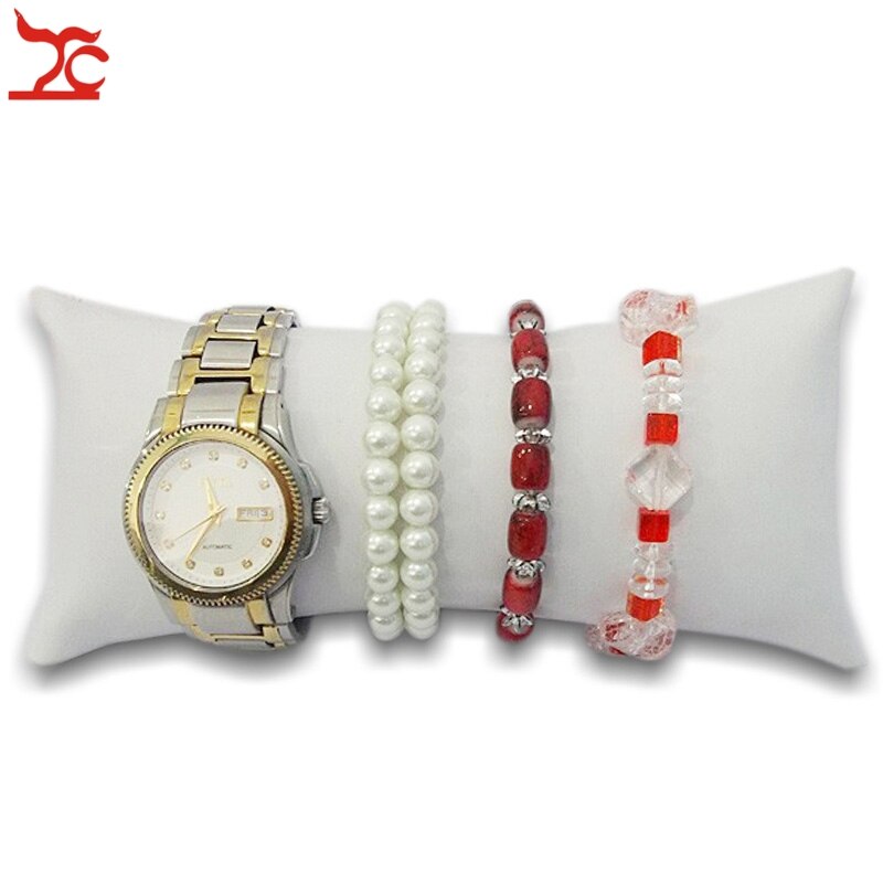 PU Leder Schmuck Armband Armreif Display Kissen Halter Uhr Veranstalter Kissen Armband Halskette Kissen Kissen Box: White Leather