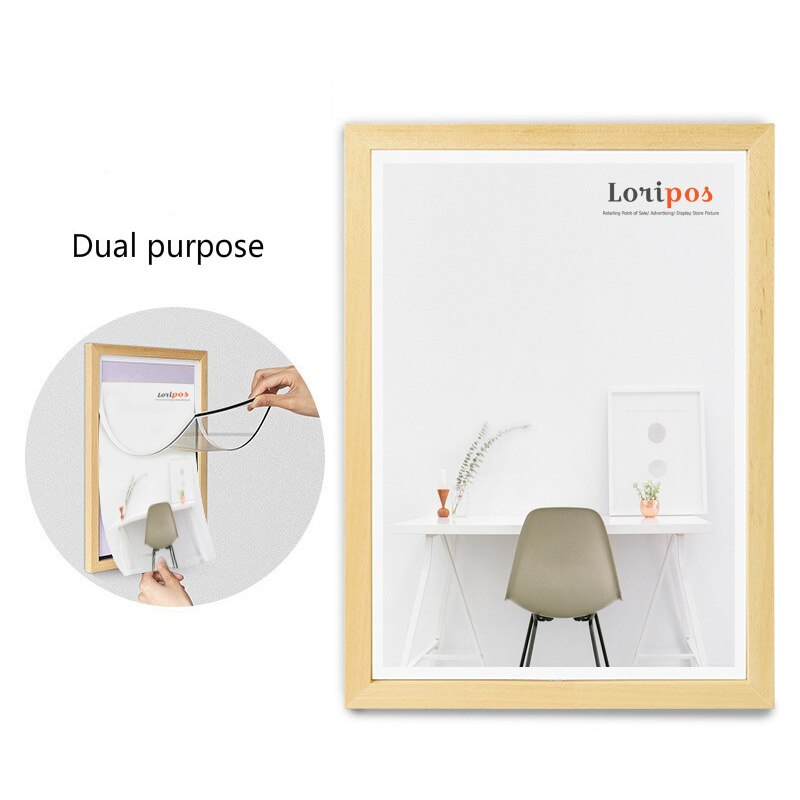Wall Mounting Magntic Label Frame A4 Picture Holder Wooden Menu Picture Frame: wood frame Sticky