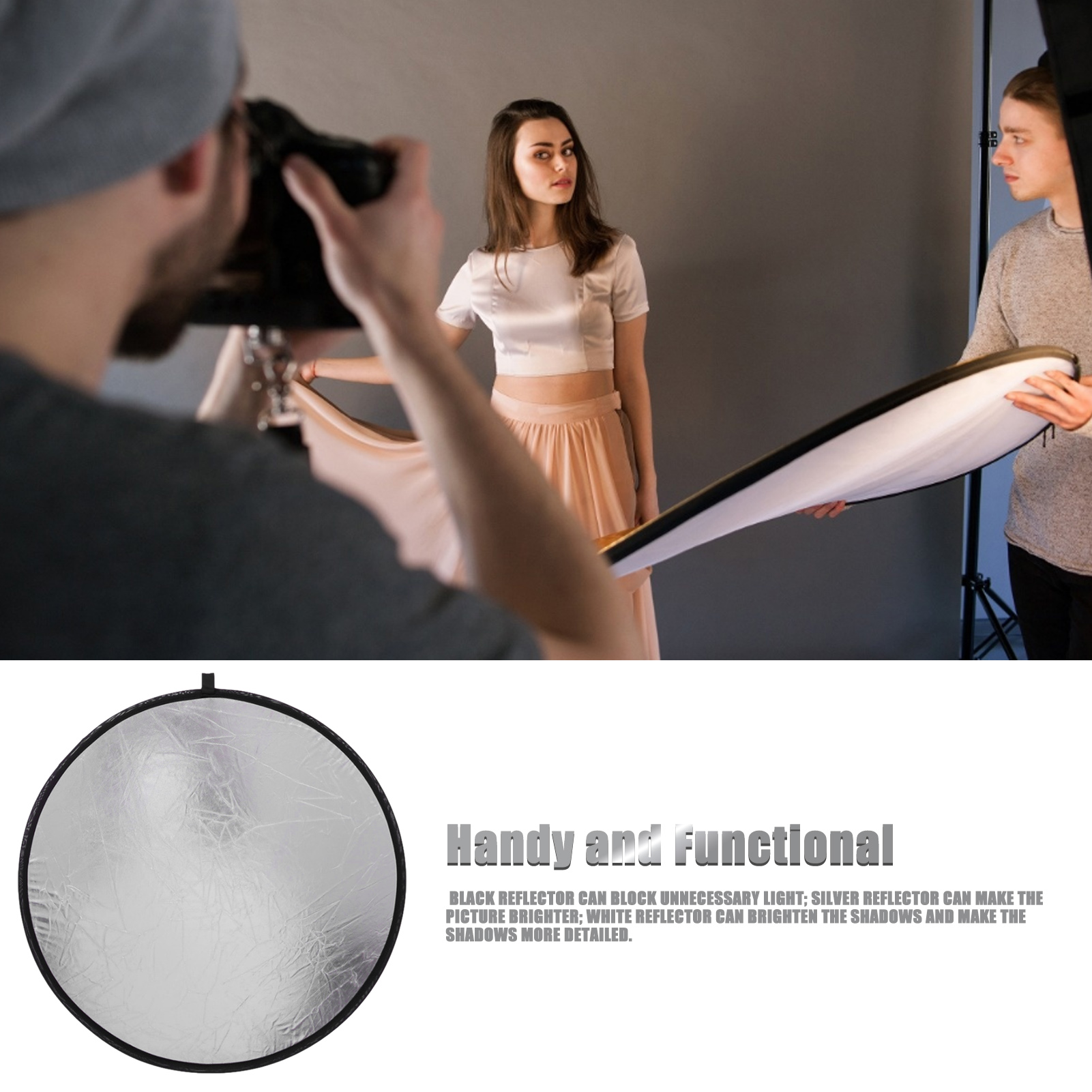 30cm/12inch 2in1 White And Silver Photo Studio Reflector Handhold Multi Collapsible Portable Disc Light Reflector For Photograph