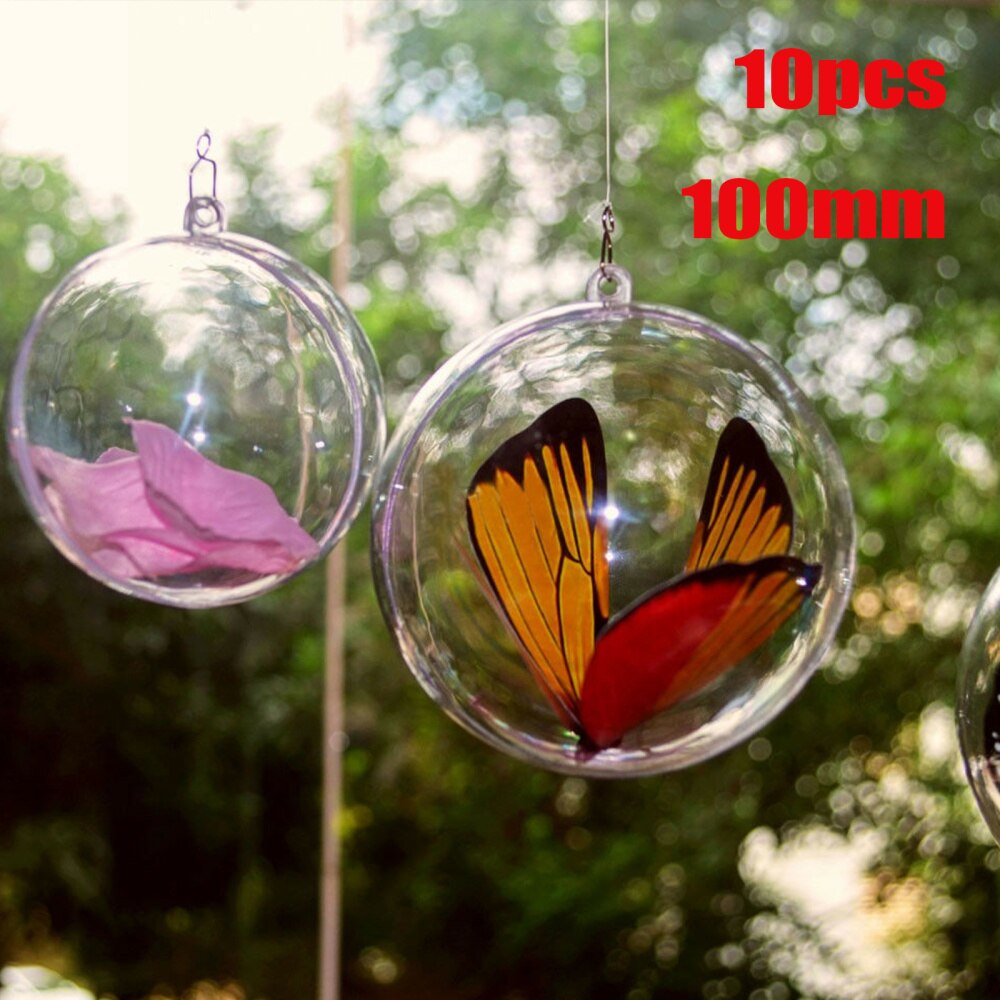 10Pcs Transparent Fill-able Hollow Sphere Xmas Hanging Ornament Party Wedding Decor