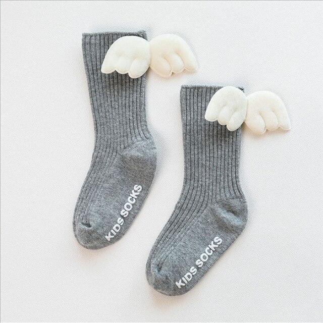 Baby Meisjes Kniekousen Angel Wing Zomer Herfst Katoenen Sokken Effen Snoep Kleur Kids Peuter Korte Sokken Voor Kinderen: Gray / 6-12 months