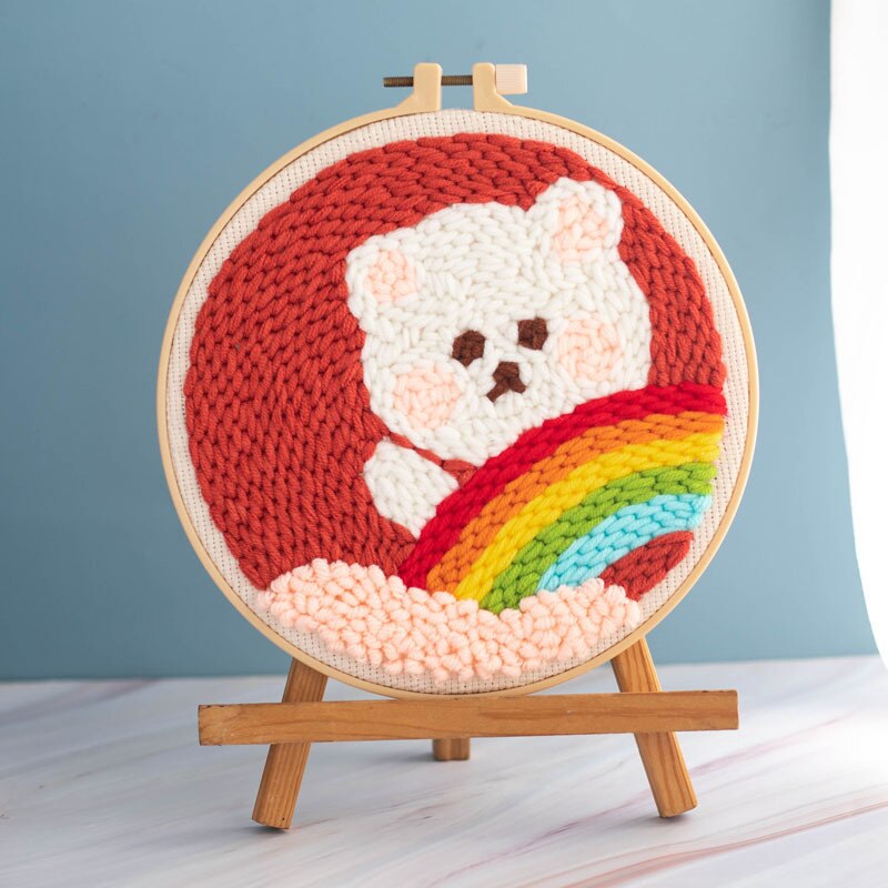 Cartoon Penguin DIY Punch Needle Embroidery Kit for Beginner Needlework Handmade Embroidery Painting Sewing Craft Home Decor