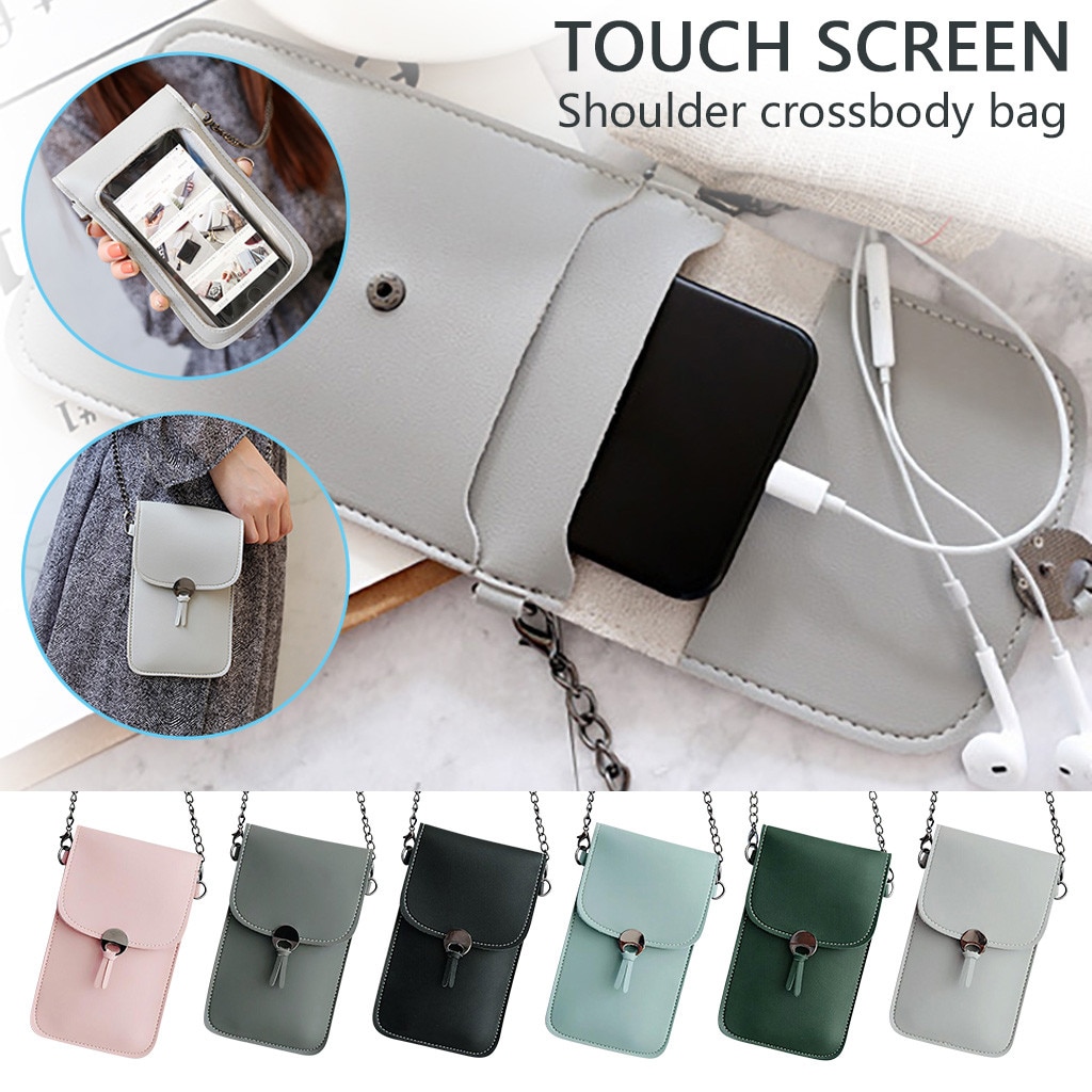 Touch Screen Mobile Phone Bag Wallet Transparent Metal Change Bag Women Sipmple Function Compatible Shop Bag