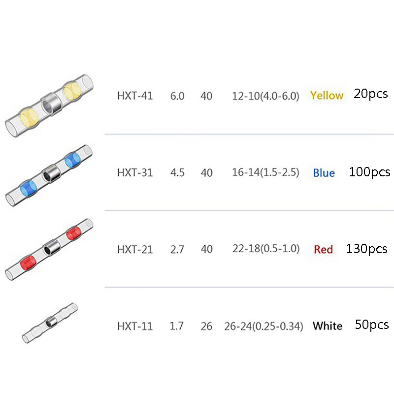 300PCS Car Solder Seal Butt Connectors Kit, Heat Shrink Butt Connectors, Waterproof and Insulated Electrical Wire Terminals