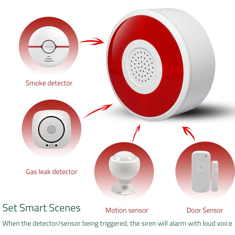 Tuya Smart Home Security System WiFi Siren Alarm with Loud Voice APP Control Compatible with Alexa and Google Home