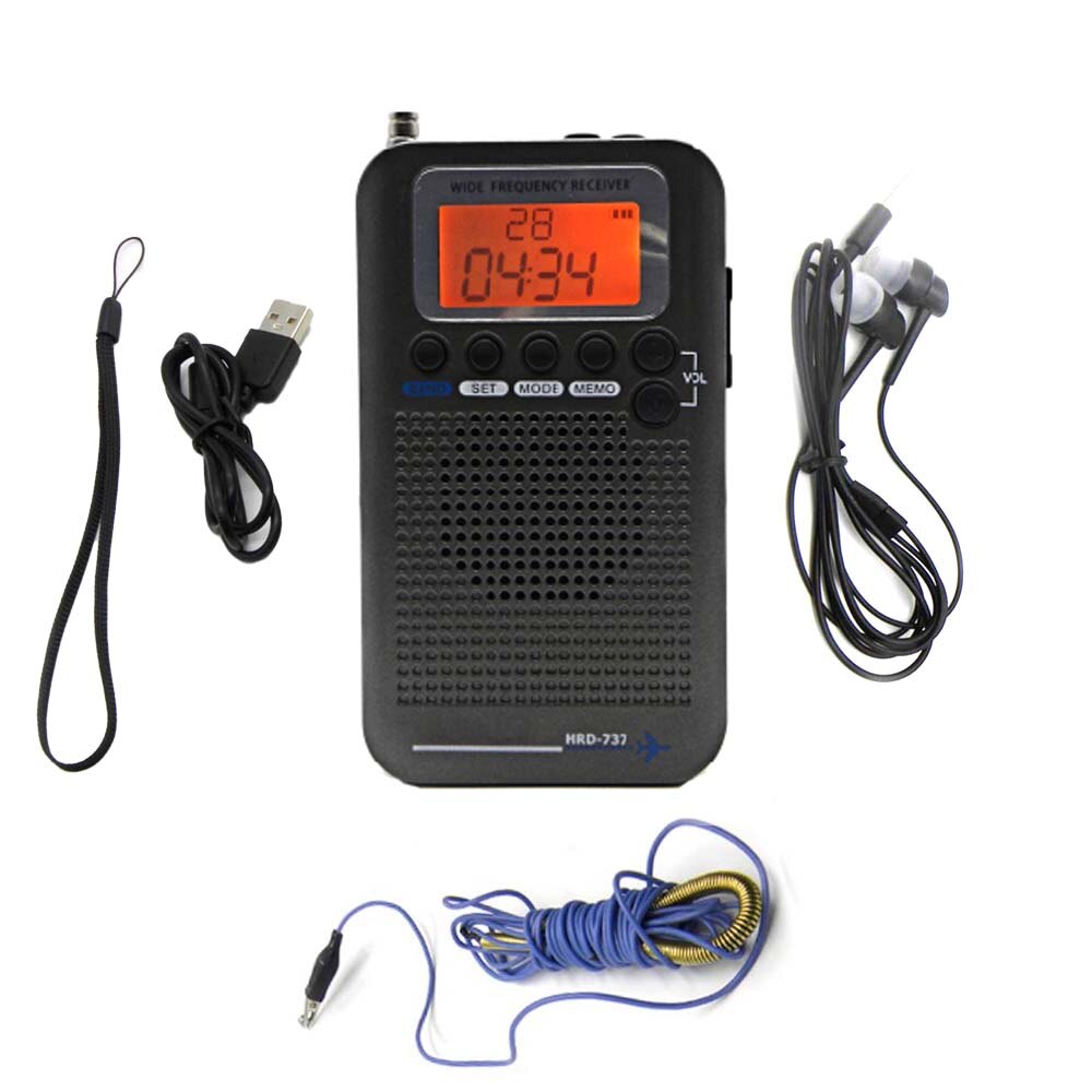 Aircraft Band Radio Receiver VHF Portable Full Band Radio Recorder for AIR/FM/AM/CB/VHF/SW Radio: black