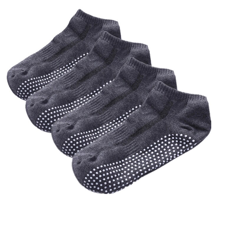 Chaussettes de Yoga pour hommes, 4 paires, antidérapantes, en coton avec poignées, respirantes, antidérapantes, chaussettes de sport à coupe basse pour gymnastique, Fitness, Ballet, Pilates: 4 Pair Dark gray