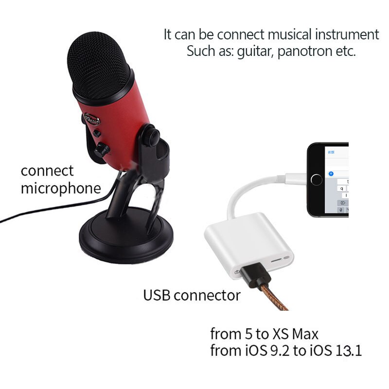 OTG USB Naar Camera Adapter voor bliksem ios 13 Piano MIDI keyboard connector met poort opladen voor iphone iPad