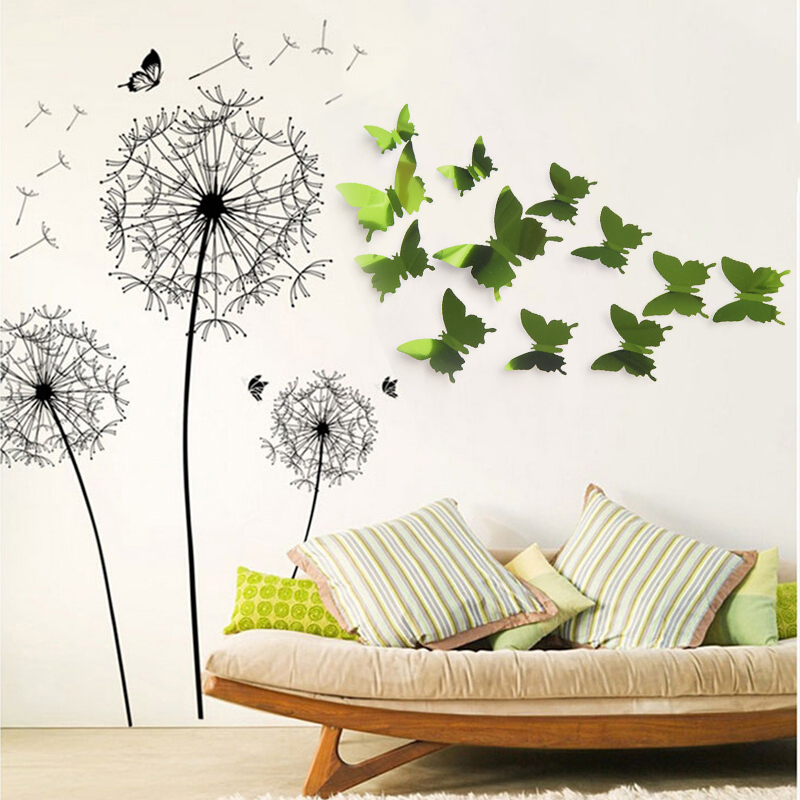 12PCS 3D Butterfly Wall Sticker Three-dimensional Simulation Mirror Texture Home Living Room TV Background Decoration Sticker
