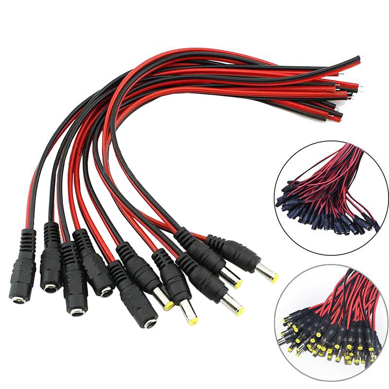 10Pcs 12V 26cm 5.5 * 2.1mm DC Jack Cable Male Female Power Socket Plug adapter plug power supply Wire Connector Cable CCTV