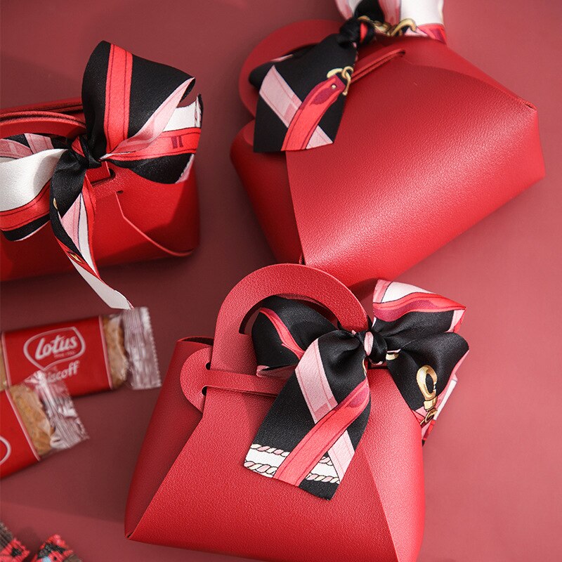 20 Pcs Draagbare Lederen Wedding Candy Box Met Lint Wedding Party Eenvoudig Te Monteren Kleine Bag