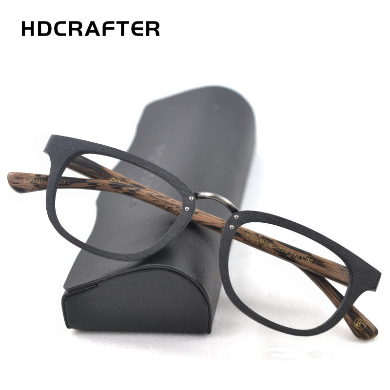 HDCRAFTER Wood Eyeglasses Frame for Women Optical Retro Wooden Prescription Spectacle Frame with Clear Lens Glasses