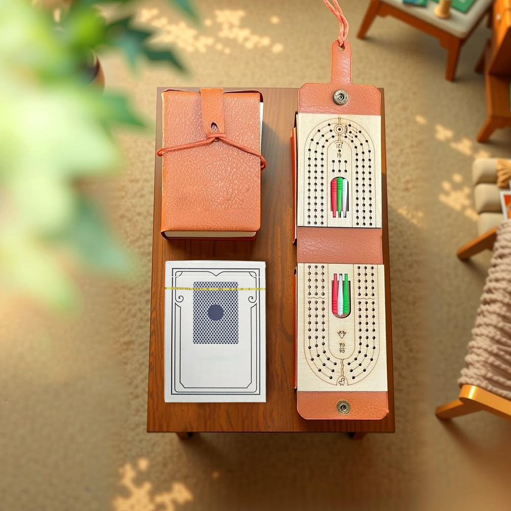 Cribbage Board Game Set with 6 Pegs and Deck of Playing Cards 2-4 Player Games Classic Tabletop Game Portable Card Board Game