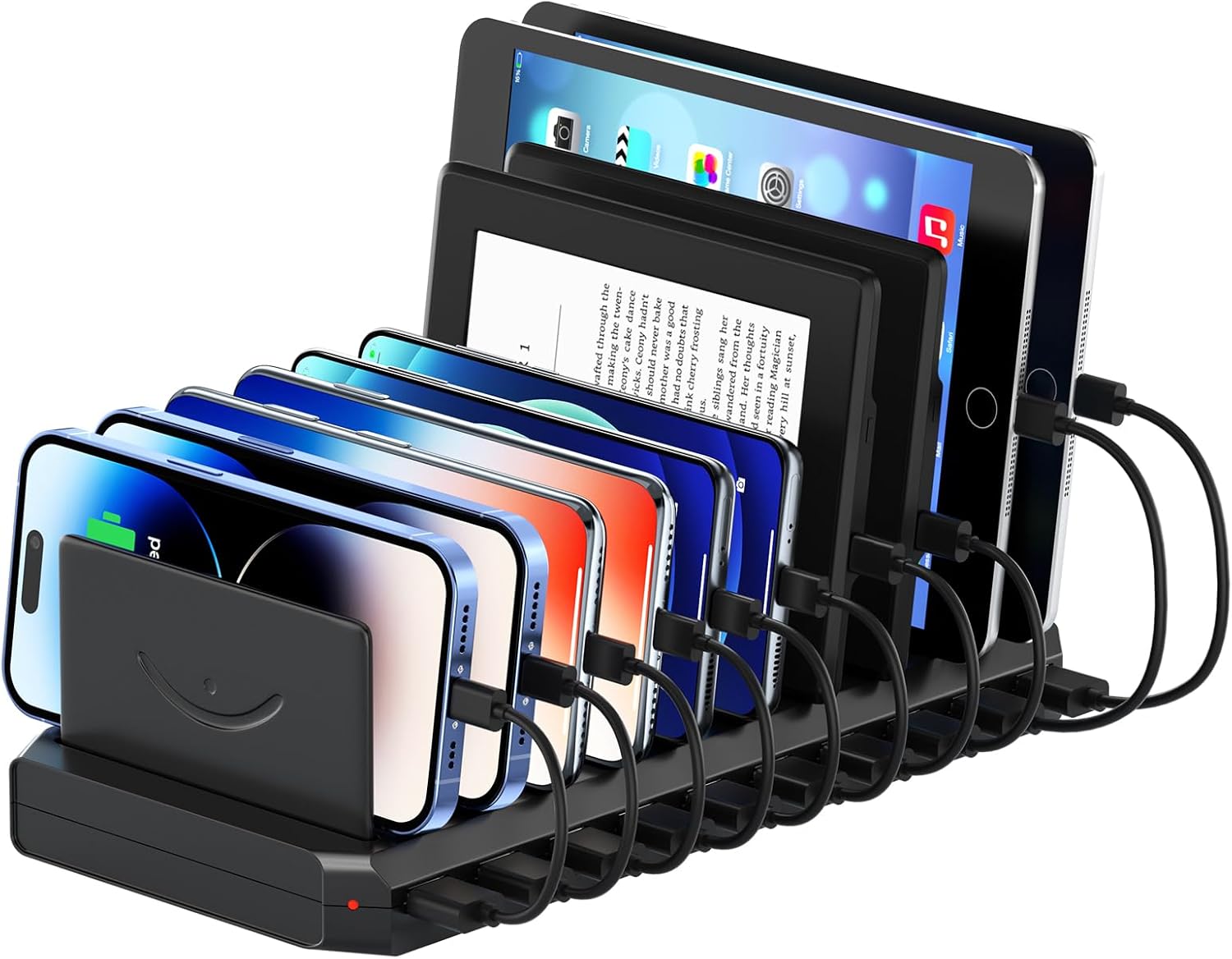 60-w -10-- port usb charging station with adjustable dividers, fast charging hub for multiple devices in hotels, shops, schools