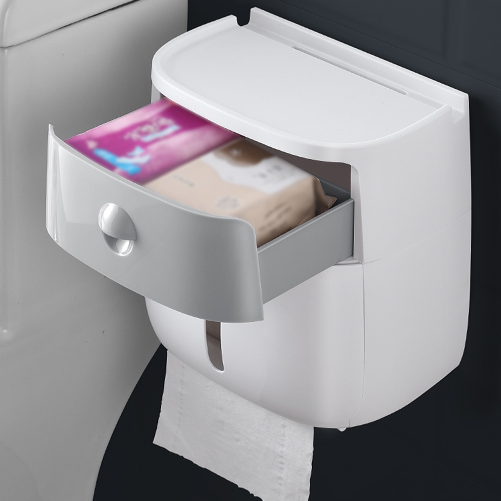 Bathroom Toilet Paper Holder Plastic Double Paper Tissue Box Wall Mounted Paper Shelf Storage Box Toilet Tissue Dispenser