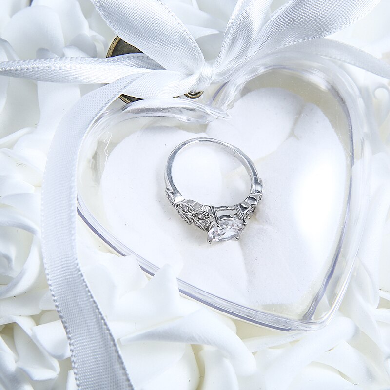 En forma de corazón de marfil Flor de satén proponer anillo cojín caso titular de anillo de ceremonia portador del matrimonio decoración de la boda