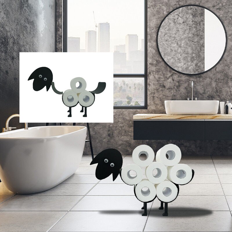 Toilet Paper Roll Holder Bathroom Wall Mounted Loo Rolls Storage Metal Rack Mount Hold up 7 Rolls Novelty Sheep Holder: 008