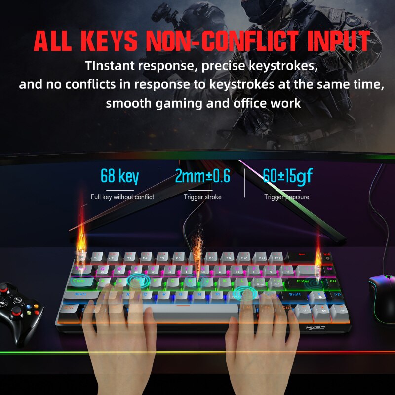 68 Key Mechanical Keyboard Gaming USB Wired LED Backlit Axis Gaming Mechanical Keyboard Optical Switches For Desktop