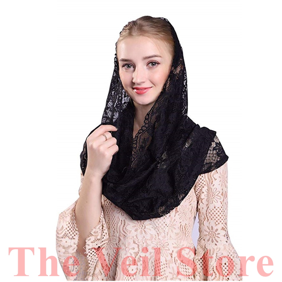 Ishsy grå blonder kvinner katolsk slør mantilla for kirke hodedekke latinsk messe mantilla de novia negra kapell uendelig slør