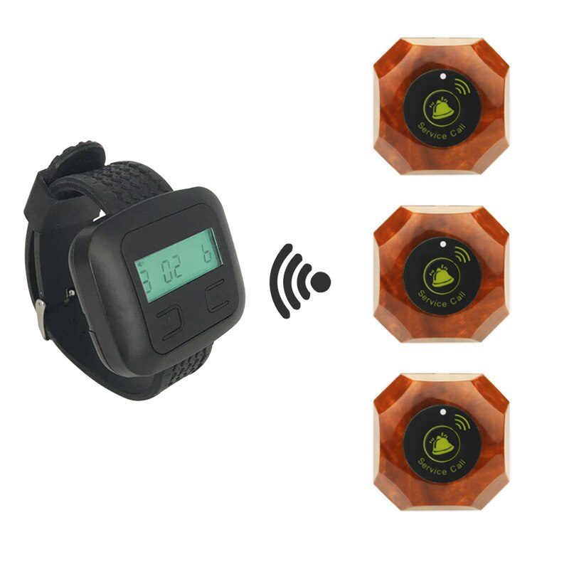 Draadloos Oproepsysteem 1 Horloge Pager Ontvanger + 3 Call Knoppen Frequentie 433.92Mhz Voor Restaurant Meubelen: Wood grain