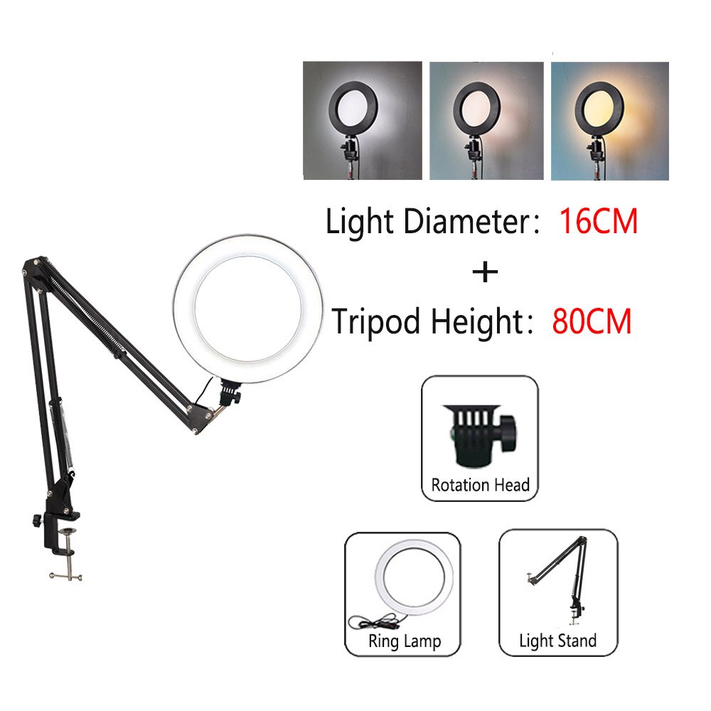 Dimmable LED Ring Light with Tripod USB Ring Lamp Photography Selfie Light Ring Tripod with Lamp Ringlight Ring Light Tripod wit: RLamp002-16CM-T80