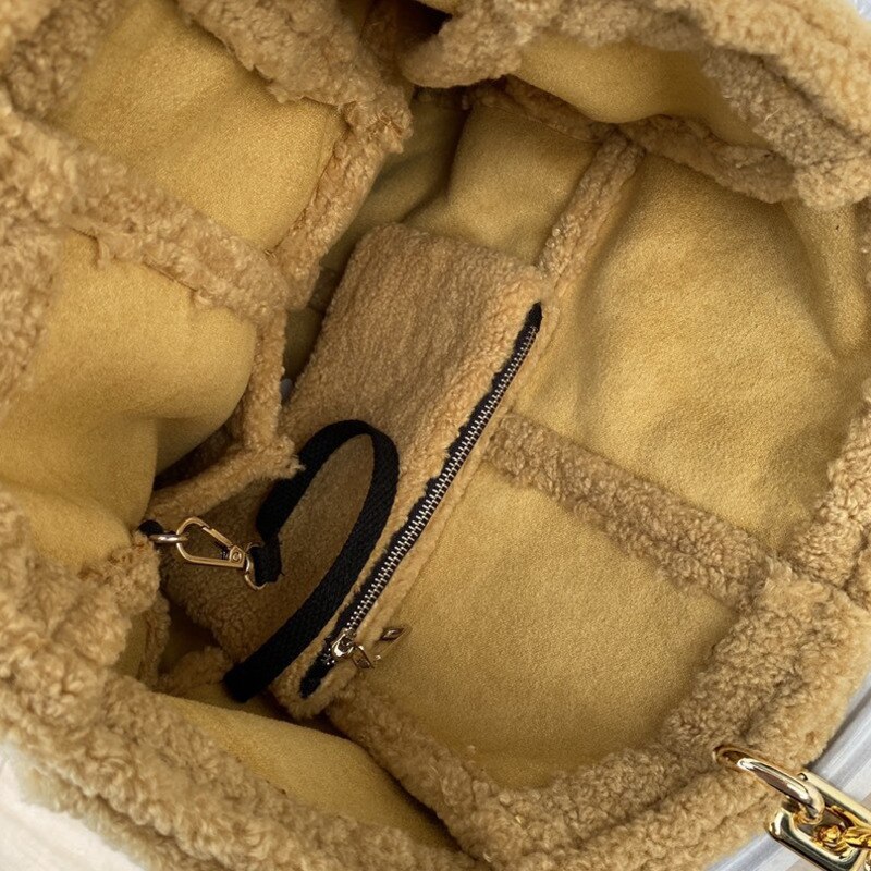 Sac à main en fausse fourrure pour femmes, sangle avec chaîne épaisse, couleur unie, sac à main pour voyage, HP002, hiver,