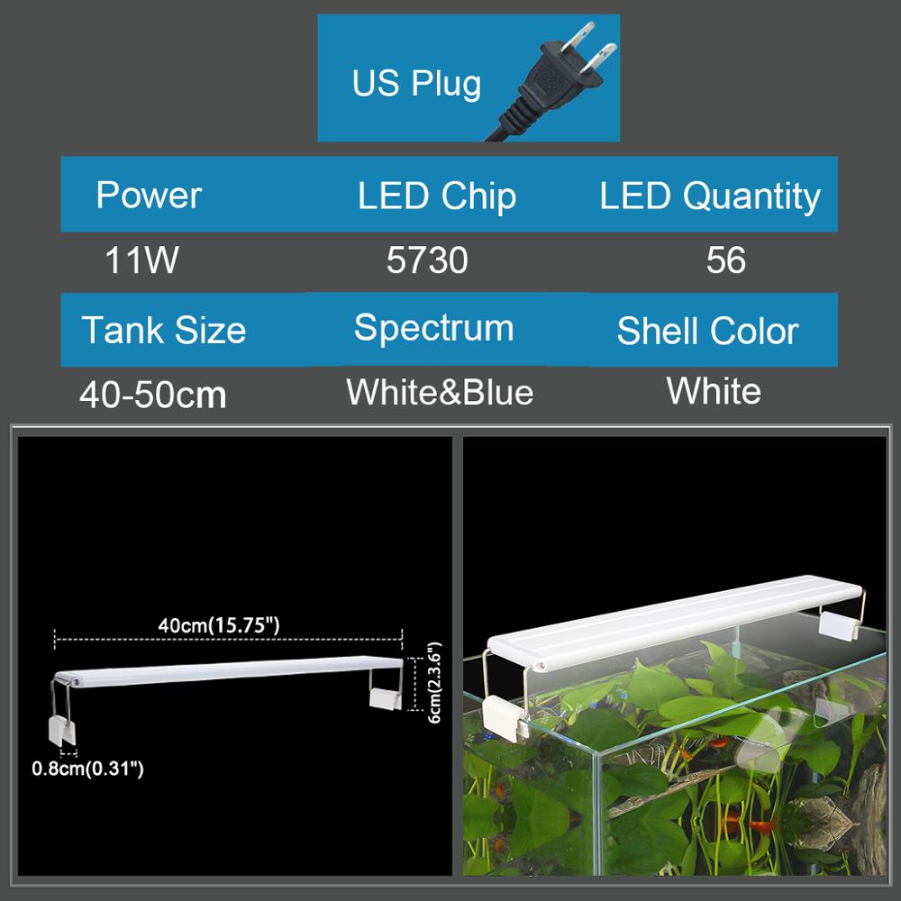 Aquarium Led Licht Slanke Uitschuifbare Clip-On Aquarium Plant Licht 5W/6W/8W/10W/11W/13W/16W/20W Aquarium Led Verlichting Voor Aquarium: 11W-US-110V