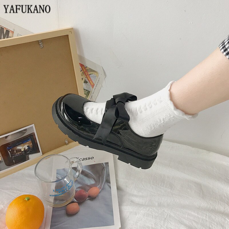 Autumn Ribbon Lace-up Japanese Small Leather Shoes Student Uniform Thick-Soled Mary Janes Flats British Style Big Head Doll Shoe