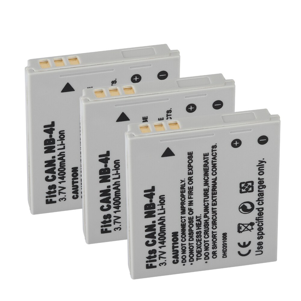 Batería de NB-4L NB4L para Canon IXUS, cargador de 100 mah para modelos 30, 40, 50, 55, 60, 65, 80, 110, I20, 115, 120, 130, 117, 220 IS, 225, 230, 255 y 1400: 3Battery