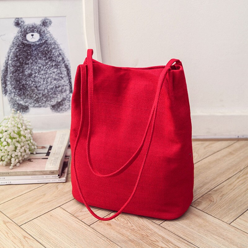 Vrouwen Canvas Tote Emmer Zakken Opvouwbare Boodschappentas Dames Schoudertas School Boeken Tas Eco Vriendelijke Linnen Handtas: Rood