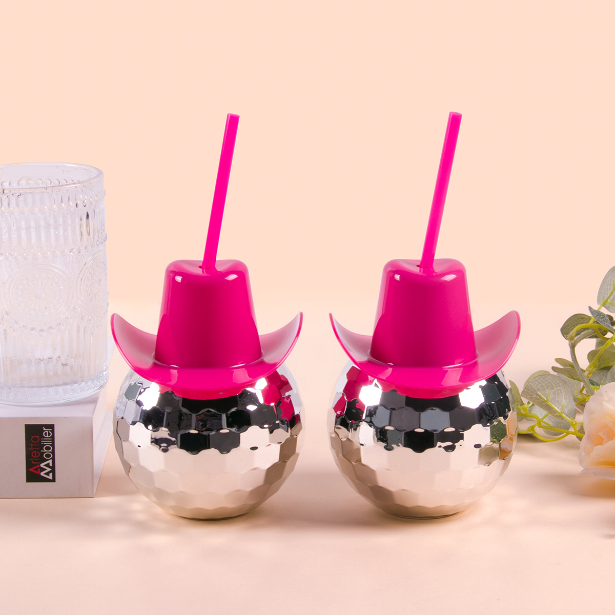 Disco Ball Cups with Cowboy Hat Lids and Straws Hen Bachelorette Party Decorations 70s Retro Bar Dance Disco Party Supplies