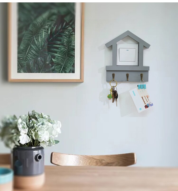 Small House Solid Wood Switch Sticker Protective Case Log Belt Hook Retro Home Decoration Wall Socket Light Switch Sticker: gray