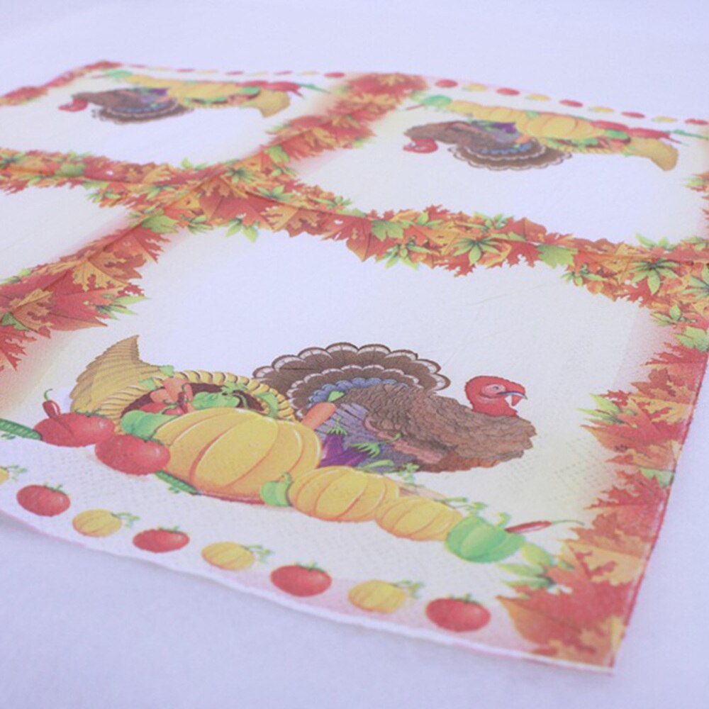 40Pcs Thanksgiving Dag Gedrukt Servetten Cartoon Turkije Tissue Diner Papieren Handdoek Feestartikelen (Patroon 1)