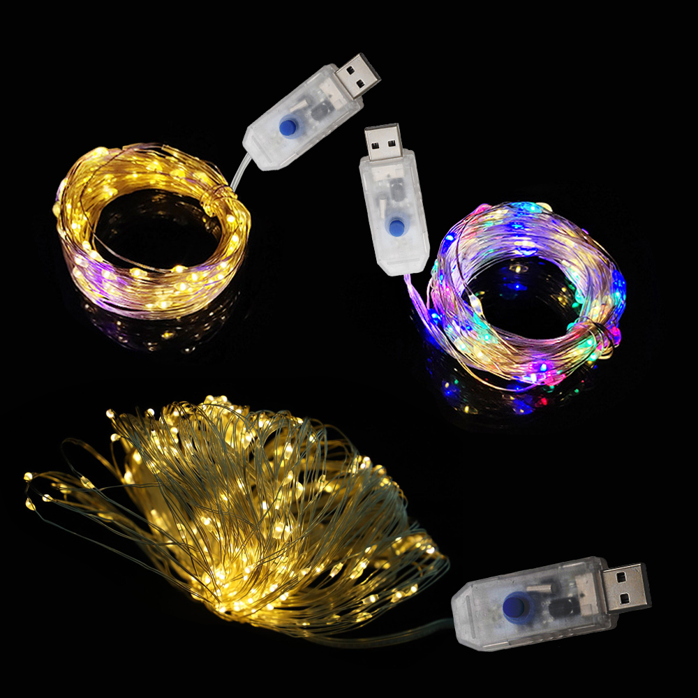 Guirnaldas de luces Led operadas por USB, 8 modos, guirnalda de luces LED de alambre de cobre IP65, guirnalda impermeable, decoración para de boda y Navidad DIY